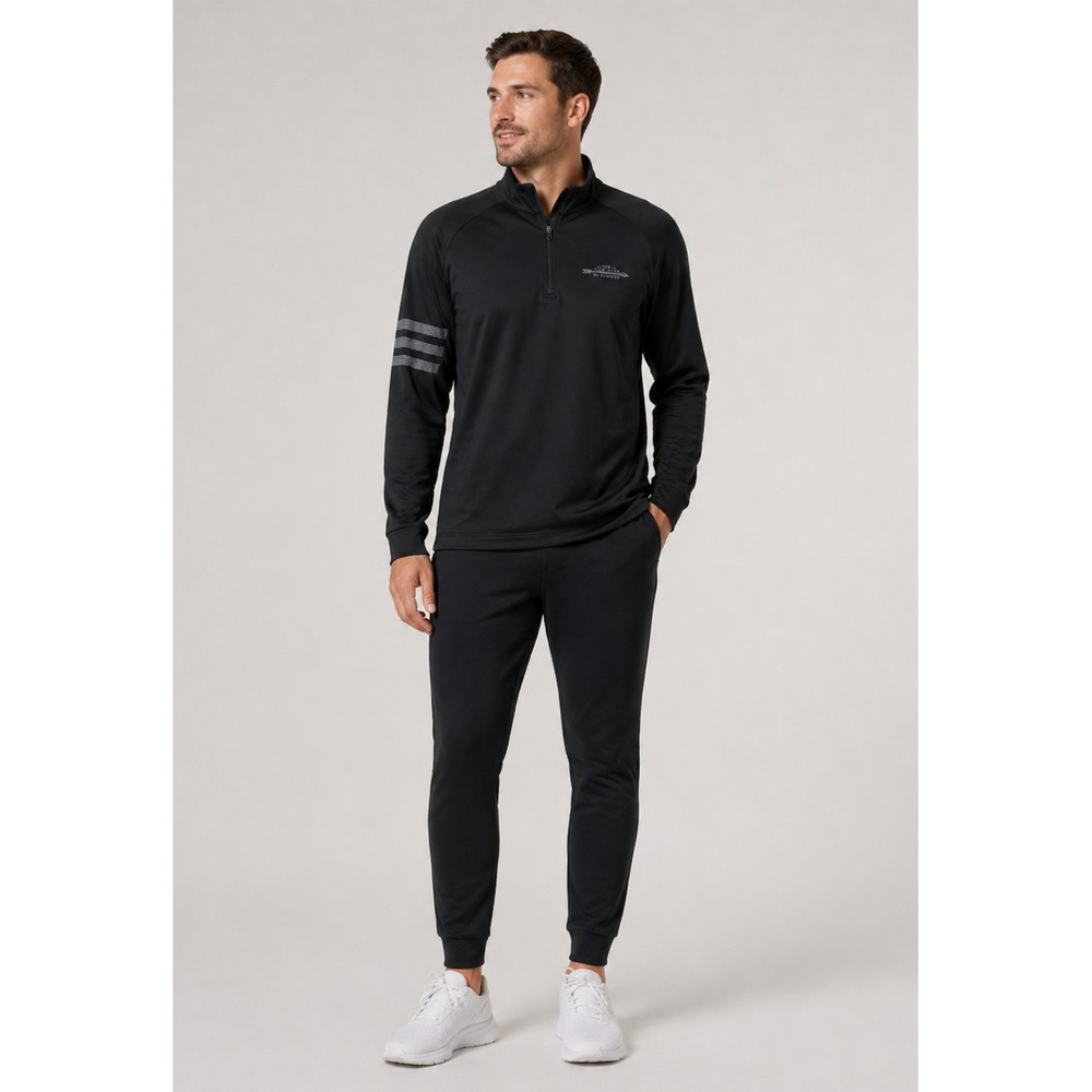 Adidas 1/4 Zip Golf Pullover Shirt M Black Polyester Pockets Golf Club of Edmond
